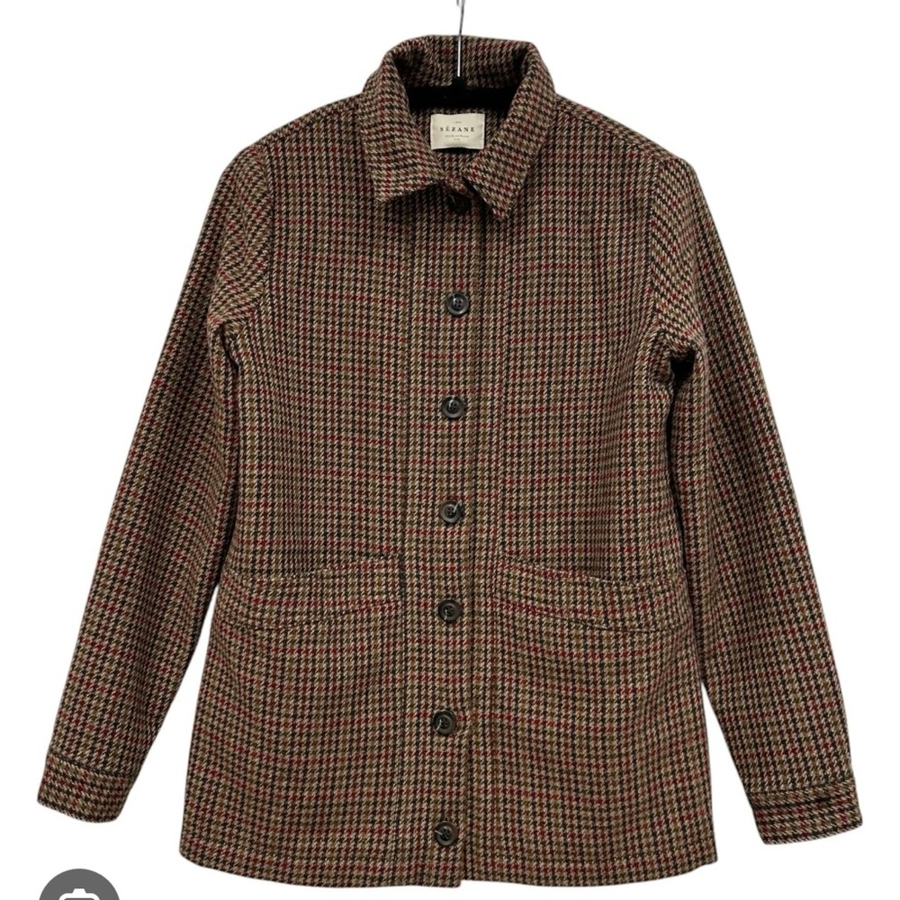 Sézane Wool Houndstooth Print Utility Jacket w/ Tags size M - Picture 2 of 6